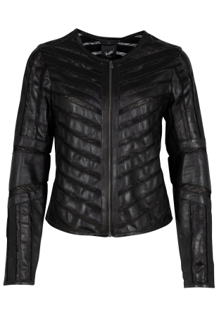 jachete piele - Jacheta eleganta bolero dama piele Regular MAURITIUS Suri negru