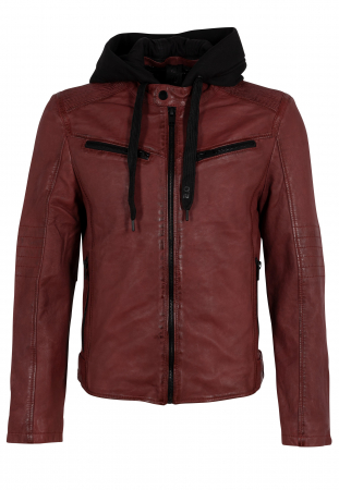jachete piele - Jacheta biker piele gluga barbati MAURITIUS Dayto vintage visiniu
