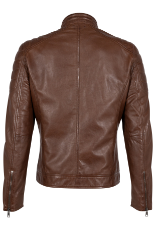 Jacheta biker piele barbati MAURITIUS Regular Derry cognac [1]
