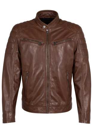 jachete piele - Jacheta biker piele barbati MAURITIUS Regular Derry cognac