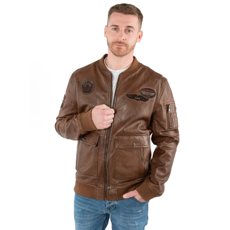 Jacheta piele pilot barbati MAURITIUS Airpilot coniac [6]