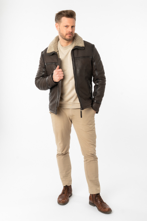 Jacheta piele barbati Mauritius ALASKO Regular Fit maro [2]