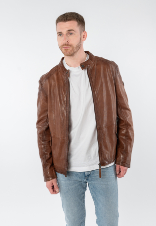 Jacheta piele biker barbati Regular MAURITIUS Baydo cognac [6]