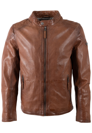 jachete piele - Jacheta piele biker barbati Regular MAURITIUS Baydo cognac