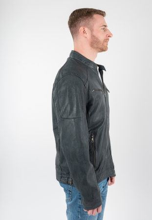 Jacheta piele biker barbati Regular MAURITIUS BROUM albastru [3]