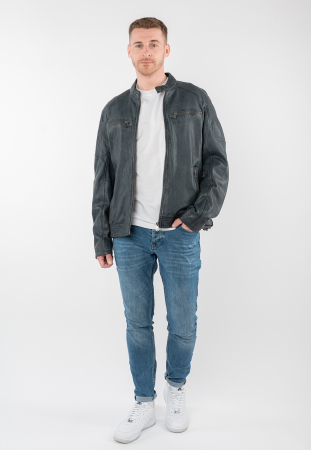 Jacheta piele biker barbati Regular MAURITIUS BROUM albastru [5]