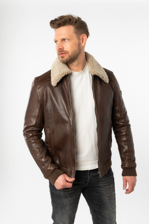 Jacheta piele bluzon barbati MAURITIUS Brovig maro [2]