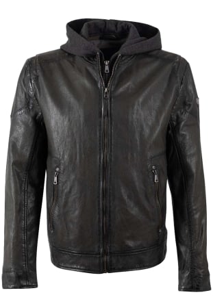 jachete piele - Jacheta biker piele gluga barbati MAURITIUS Charlik verde inchis