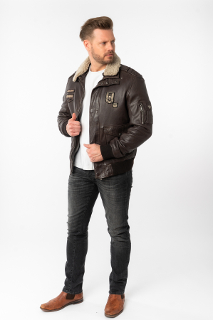 Jacheta piele pilot barbati Regular MAURITIUS Cruise maro inchis [2]