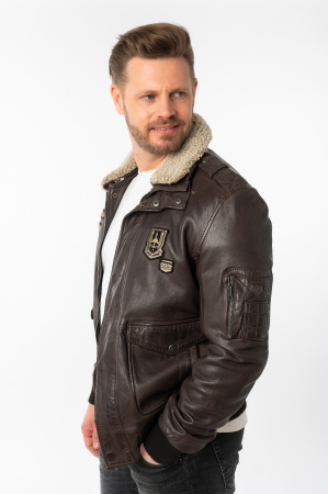 Jacheta piele pilot barbati Regular MAURITIUS Cruise maro inchis [5]