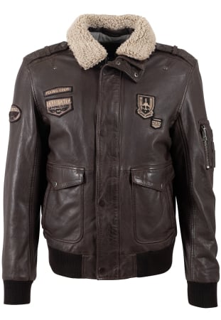 jachete piele - Jacheta piele pilot barbati Regular MAURITIUS Cruise maro inchis