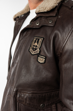 Jacheta piele pilot barbati Regular MAURITIUS Cruise maro inchis [4]