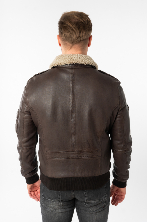 Jacheta piele pilot barbati Regular MAURITIUS Cruise maro inchis [3]