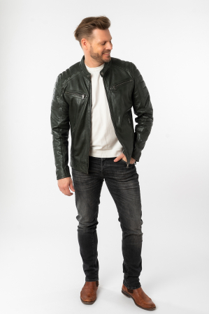 Jacheta biker piele barbati MAURITIUS Derry verde inchis [2]