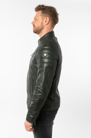 Jacheta biker piele barbati MAURITIUS Derry verde inchis [3]