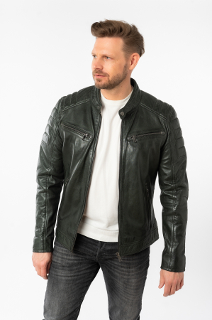 Jacheta biker piele barbati MAURITIUS Derry verde inchis [6]