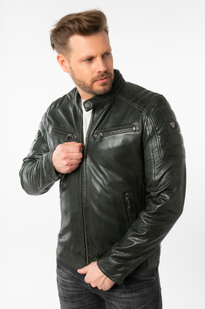 Jacheta biker piele barbati MAURITIUS Derry verde inchis [4]