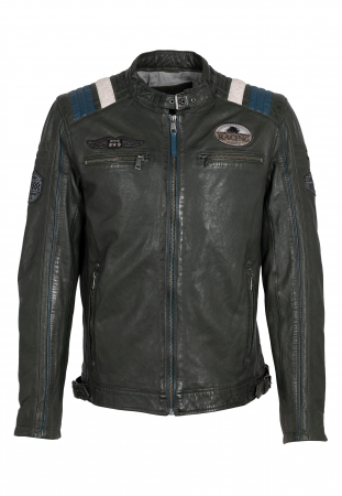 jachete piele - Jacheta piele MMFurious 1201-0676 verde inchis 3XL