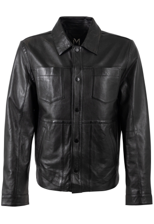 jachete piele - Jacheta piele eleganta barbati Mauritius SILVER Pevek negru