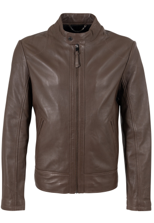 jachete piele - Jacheta piele eleganta barbati Regular MAURITIUS Silver TONKIN maro inchis