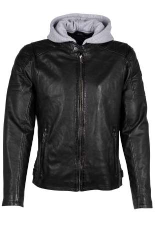 jachete piele - Jacheta biker piele gluga barbati MAURITIUS RYLO negru