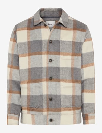 jachete si geci - Jacheta overshirt flanel barbati BRAX SANTIAGO  crem carouri