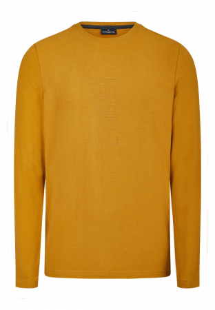 tricouri maneca lunga - Bluza jerseu barbati DANIEL HECHTER logo vertical mustar