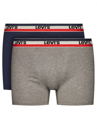 pijamale lenjerie de corp - Boxeri lungi barbati LEVI'S SPRTSWR LOGO bleumarin / gri - set 2 buc