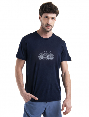 Tricouri - Tricou merino barbati ICEBREAKER Grown Naturally bleumarin print montan