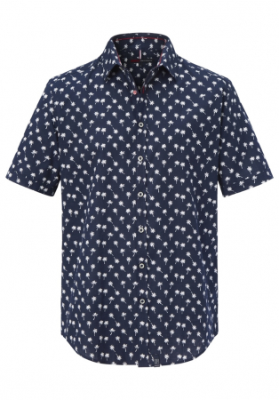 camasi maneca scurta - Camasa bumbac maneca scurta barbati PADDOCK'S Tulsa bleumarin print palmieri