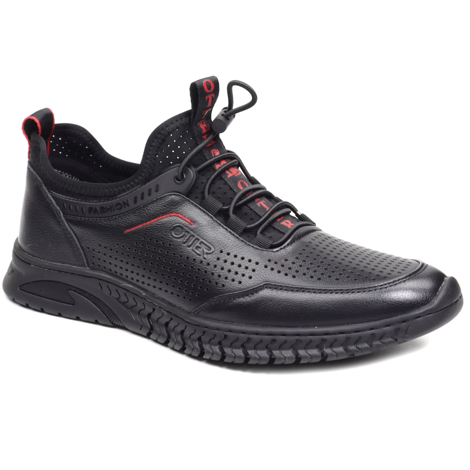 pantofi casual - Pantofi casual barbati piele OTTER E6E620010 negru/rosu
