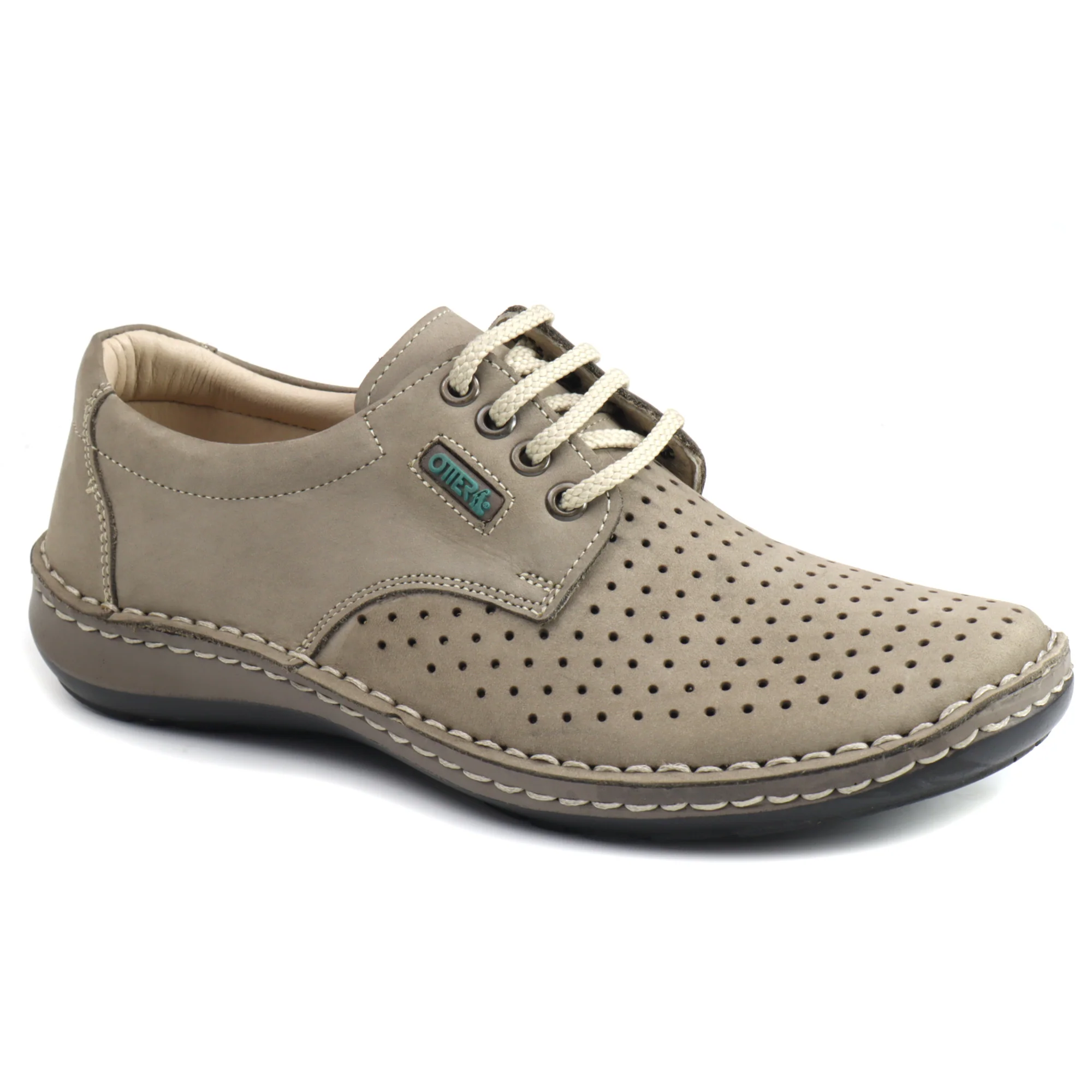 pantofi casual - Pantofi casual piele intoarsa perforati barbati OTTER OT9554 bej inchis