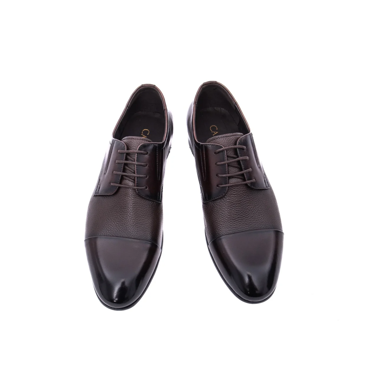 Pantofi derby bărbați piele texturata Caribu 3MKD1-16-4B cap-toe maro inchis [4]
