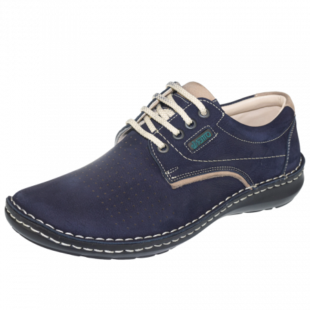 pantofi casual - Pantofi perforati piele intoarsa barbati OTTER OT9553 bleumarin