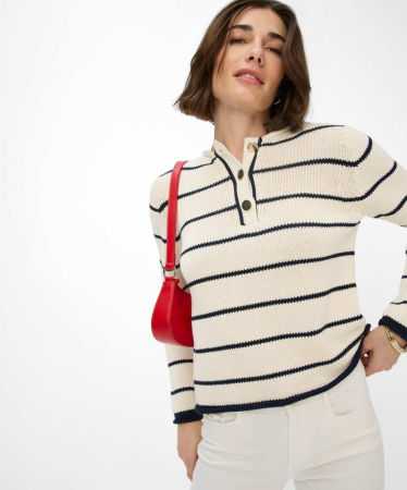 Pulover guler nasturi bumbac femei BRAX LESLEY 364048-90185200 crem dungi [3]