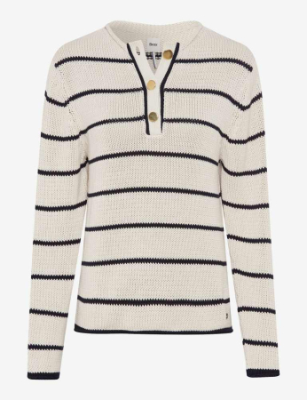 Articole femei - Pulover guler nasturi bumbac femei BRAX LESLEY 364048-90185200 crem dungi