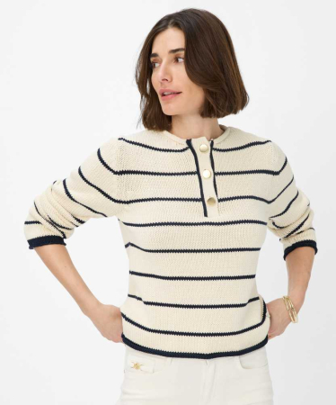 Pulover guler nasturi bumbac femei BRAX LESLEY 364048-90185200 crem dungi [2]