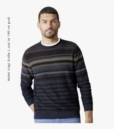Pulover O-Neck bumbac/casmir barbati CASA MODA albastru dungi [1]