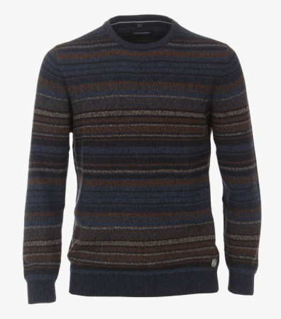 pulover cu guler rotund - Pulover O-Neck barbati CASA MODA dungi bleumarin/maro