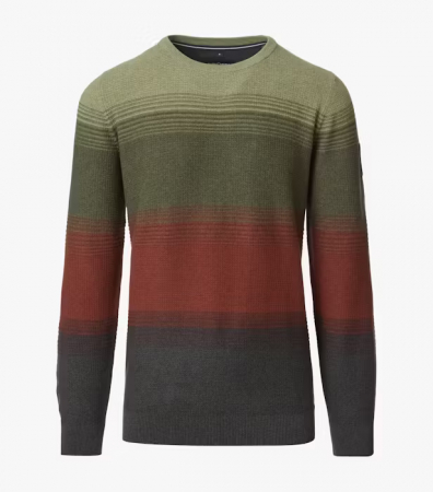 Pulovere - Pulover O Neck bumbac barbati CASA MODA dungi verde/caramiziu