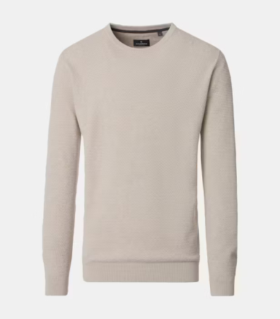 Pulovere - Pulover bumbac structurat O Neck barbati CASA MODA crem