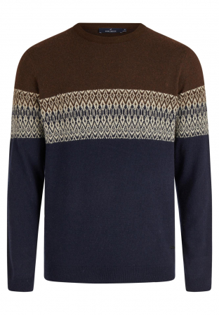 Pulovere - Pulover lana O-neck barbati DANIEL HECHTER bleumarin design iarna