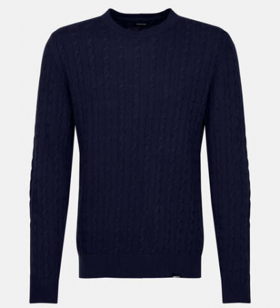 Pulovere - Pulover O-neck barbati lana/modal torsada SEIDENSTICKER bleumarin