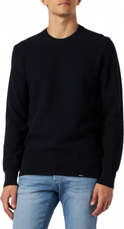 Pulovere - Pulover O-neck barbati merino structurat SEIDENSTICKER bleumarin