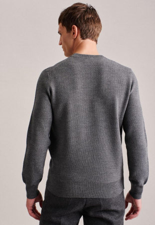 Pulover O-neck barbati merino structurat SEIDENSTICKER gri [2]