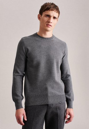 Pulover O-neck barbati merino structurat SEIDENSTICKER gri [1]