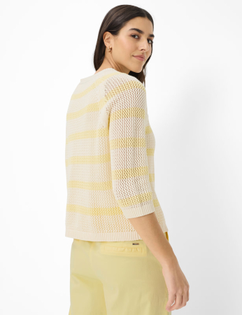 Pulover tricotat bumbac guler rotund femei BRAX NALA galben dungi [2]