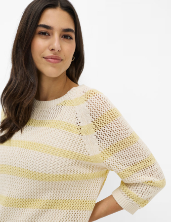 Pulover tricotat bumbac guler rotund femei BRAX NALA galben dungi [5]