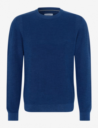 Pulovere - Pulover O-neck lana/bumbac barbati BRAX ROY albastru denim