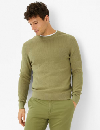 Pulover O-neck lana/bumbac barbati BRAX ROY kaki [4]